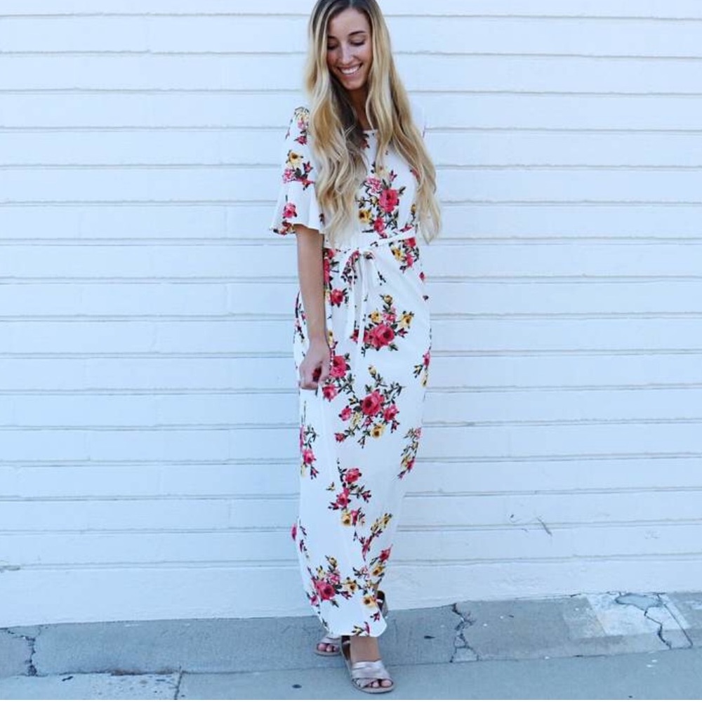 Polagram Floral Maxi Dress - White and Pink - Picture 2 of 10